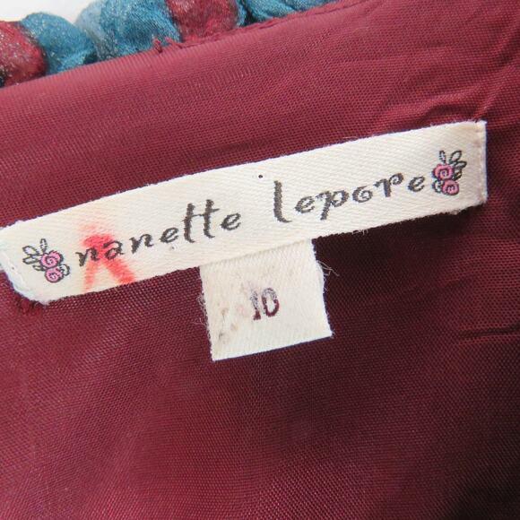 Nanette Lepore Burgudy Geometric Long Sleeve Midi Babydoll Dress with Buckle 10 - Picture 6 of 7